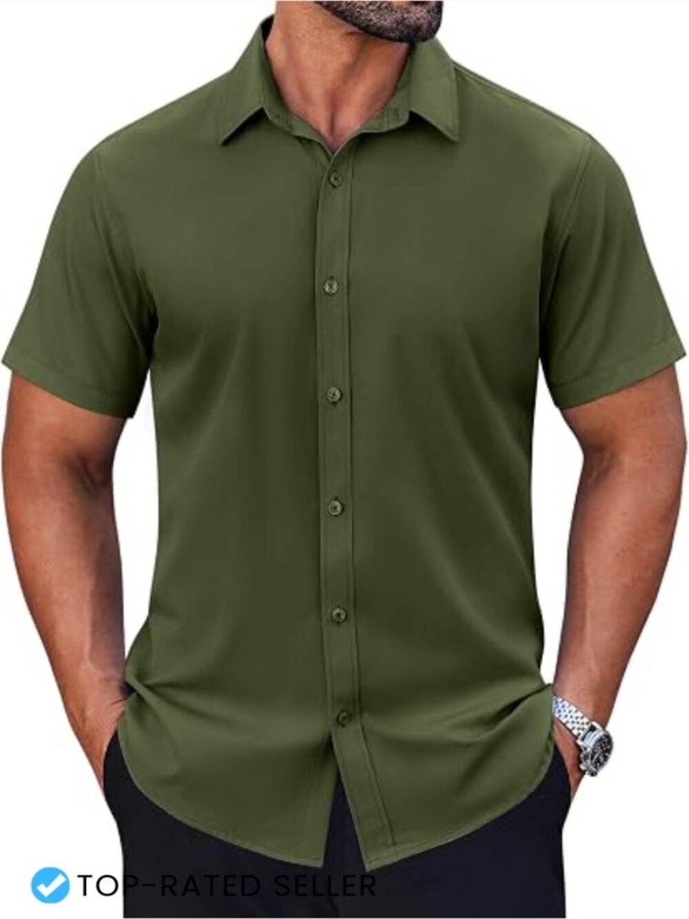 Short Sleeve Button Down Shirt Stretch Wrinkle Free Untucked Casual Dress Shirt